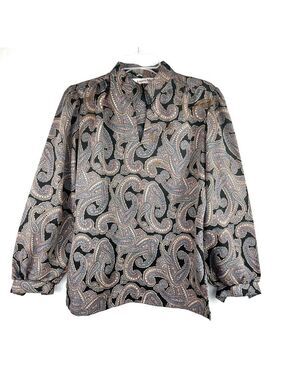NEW-Laura Mae Vintage Retro Paisley Floral Print Long Sleeved Band Collar Shirt